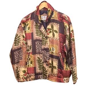 STUNT SPORTS Silk Blend Jacket Women's Size S Abstract Patchwork Print